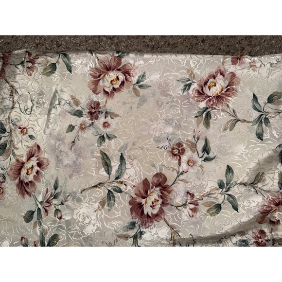 Vintage Floral Satin Lace Trim Chemise Nightgown Cream Pink Jacquard Sleeveless - Picture 6 of 6